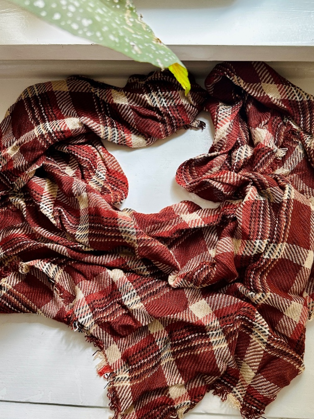 Boho Western Plaid Scarf in Brown Tan Motif
